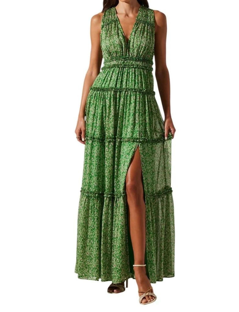 ASTR Edessa Tiered Ruffle Maxi Dress In Green Pink Floral 1