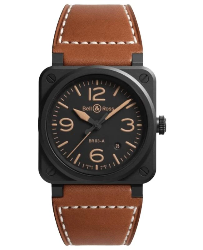 Bell & Ross Bell & Ross BR 03 Automatic Heritage Black Dial Ceramic Brown Leather Strap Men's Watch BR03A-HER-CE/SCA 1
