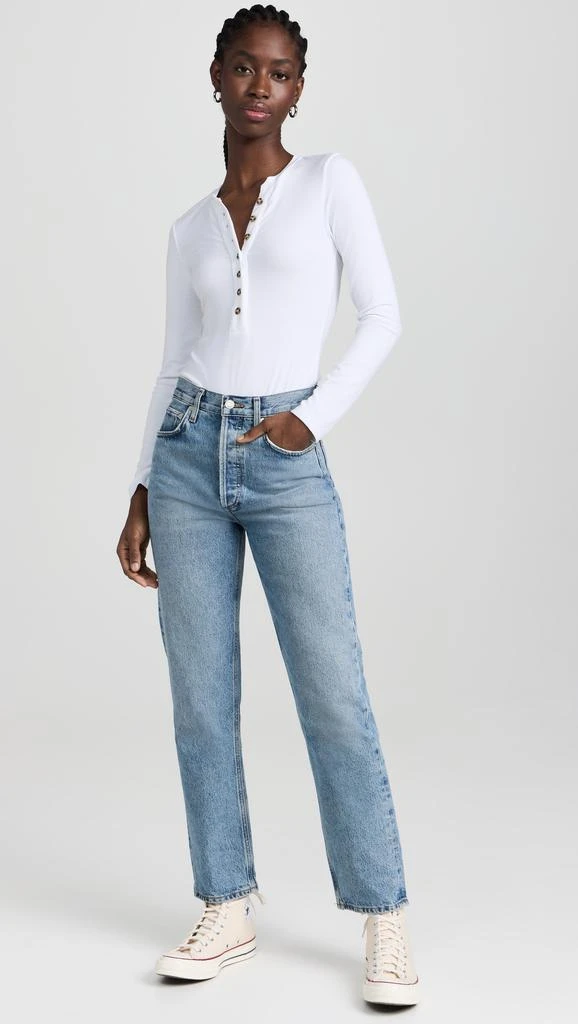 Ambitionist Button Up Ribbed Henley Thong Bodysuit 4