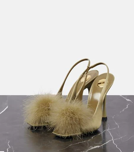Yves Saint Laurent Paradis 110 feather-trimmed satin sandals 4