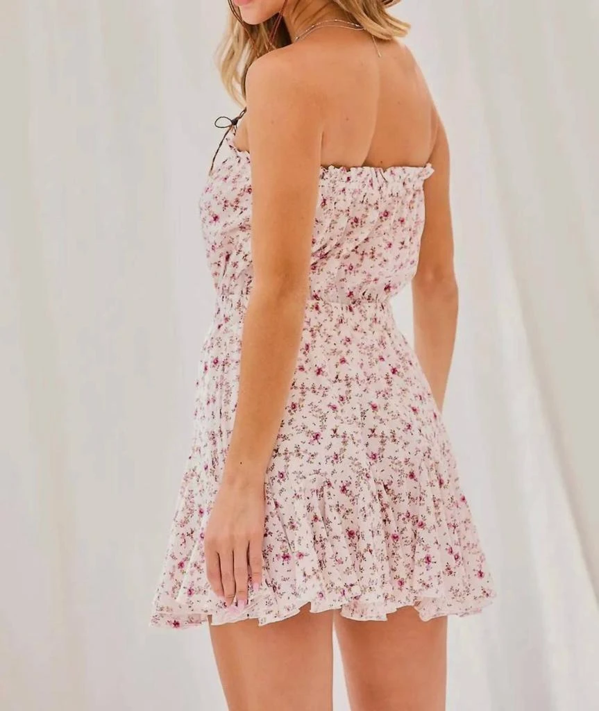 Main Strip Georgia Strapless Floral Romper In White/pink 3