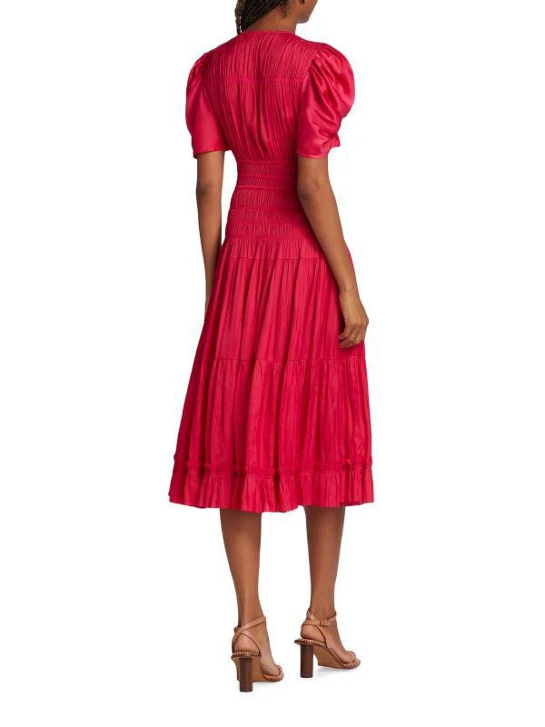Ulla Johnson Daria Smocked V-Neck Midi-Dress 2