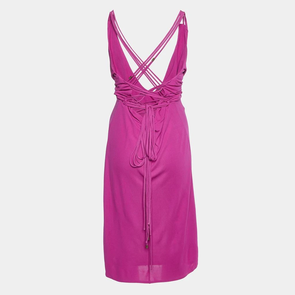 Versace Versace Azalea Pink Crepe Lace Up Detail Midi Dress M 2