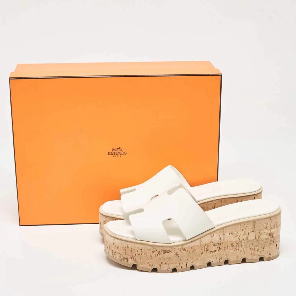 Hermes Hermes White Leather Eze Wedge Sandals Size 39 10