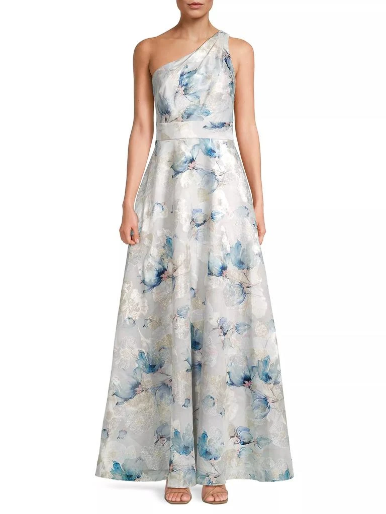 Aidan Mattox Floral Jacquard One-Shoulder Gown 3