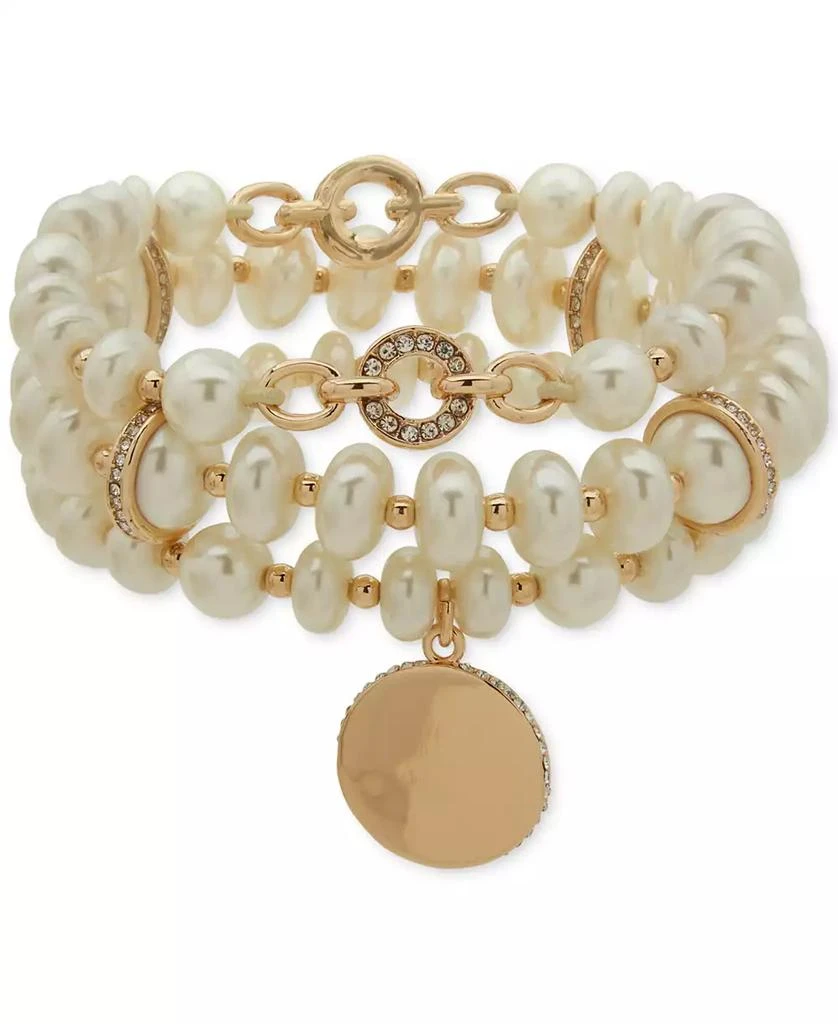 Anne Klein Imitation Pearl Gold-Tone 3-Row Stretch Bracelet