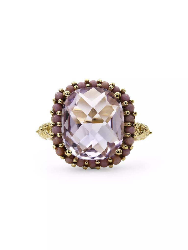 Stephen Dweck Luxury 18K Yellow Gold, Amethyst, & Phosphosiderite Halo Ring