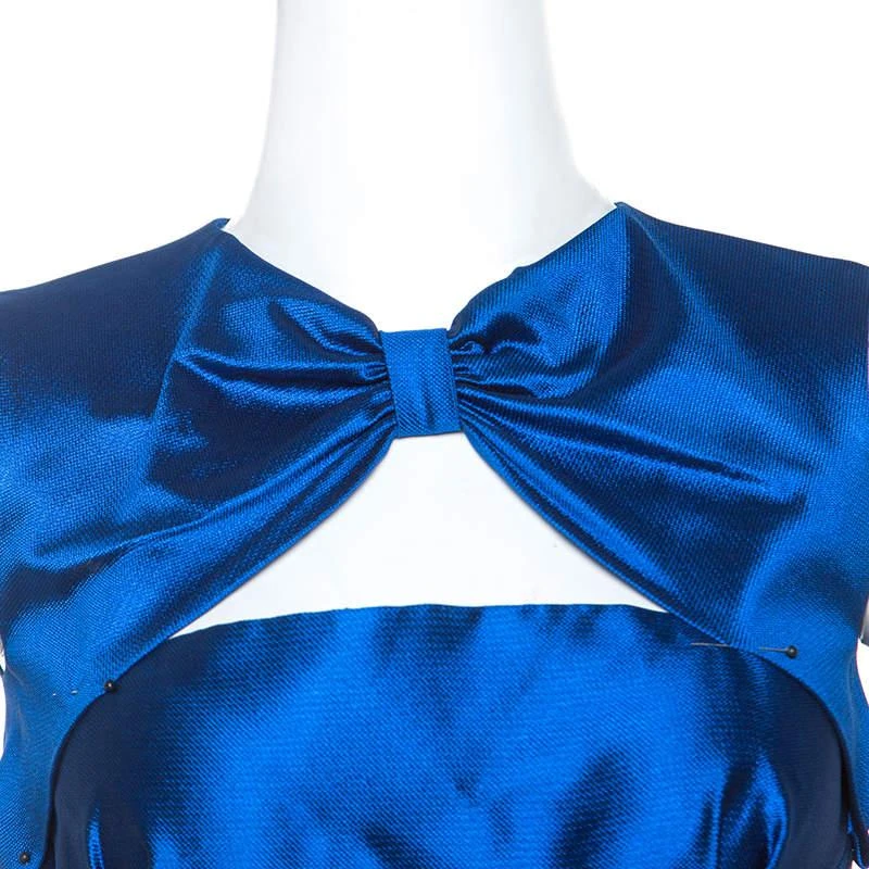DSQUARED2 Dsquared2 Blue Silk Bow Neckline Balloon Hem Dress S 4