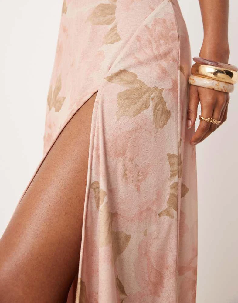 asos pink floral midi dress ASOS DESIGN Flutter Sleeve Midi Tea Dress in Floral and Spot Print Size 16- NWT