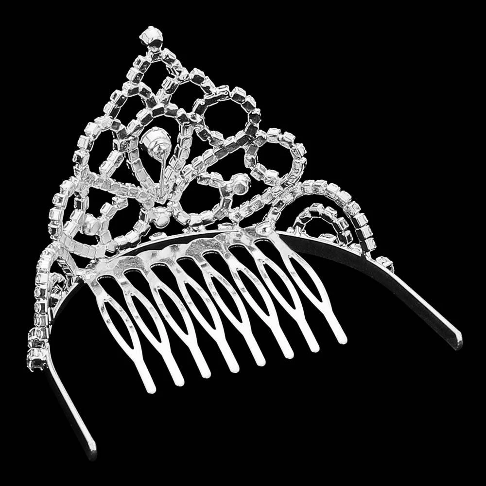 FASHNZFAB Round Stone Accent Rhinestone Paved Mini Princess Tiara 3