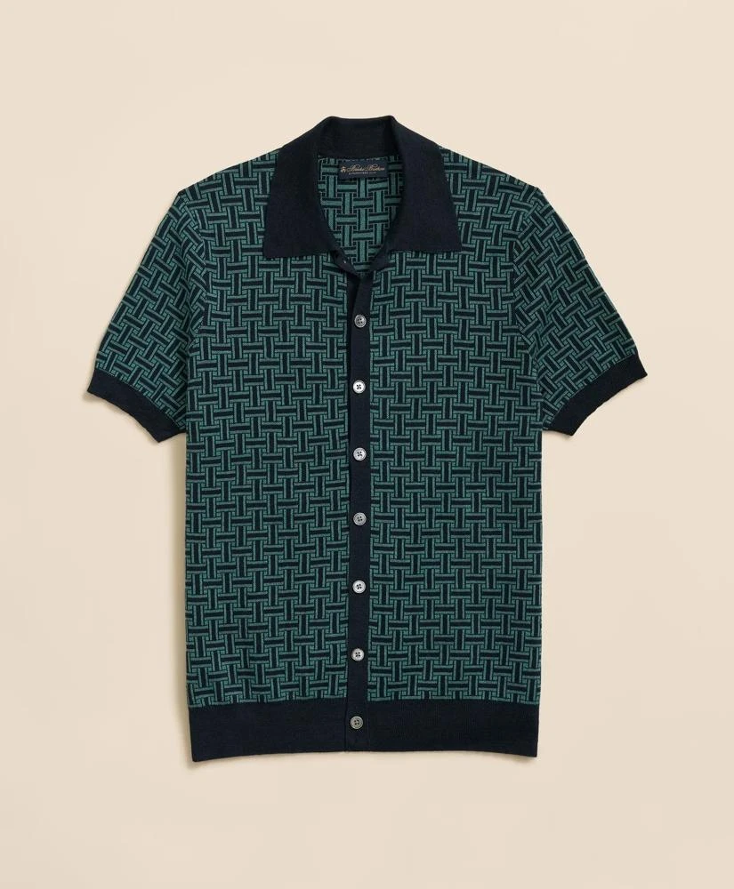 Brooks Brothers Polo Cardigan in Linen-Blend Tropical Basket Pattern 1