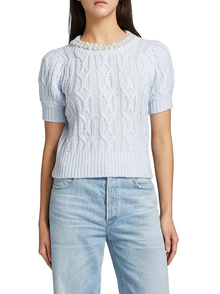 Design History Faux Pearl Cable-Knit Short-Sleeve Sweater 3