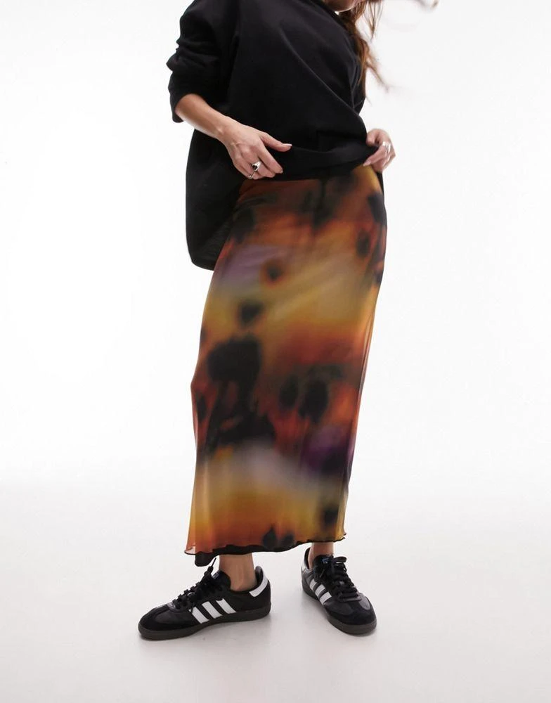 Topshop Topshop jersey mesh maxi skirt with tie waist detail in abstract tie-dye 4