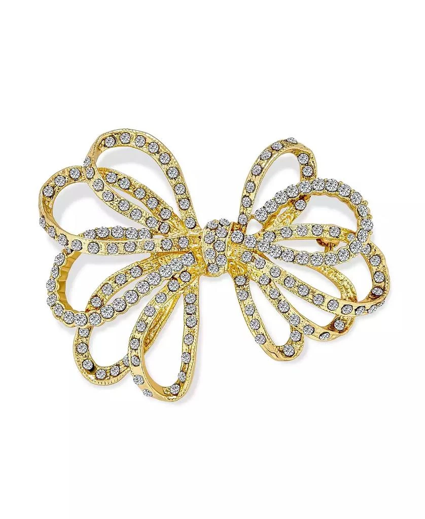 Bling Jewelry Large Holiday Statement Christmas Pave Crystal Open Bow Ribbon Brooch Pin Silver Rose Gold Tone Plated