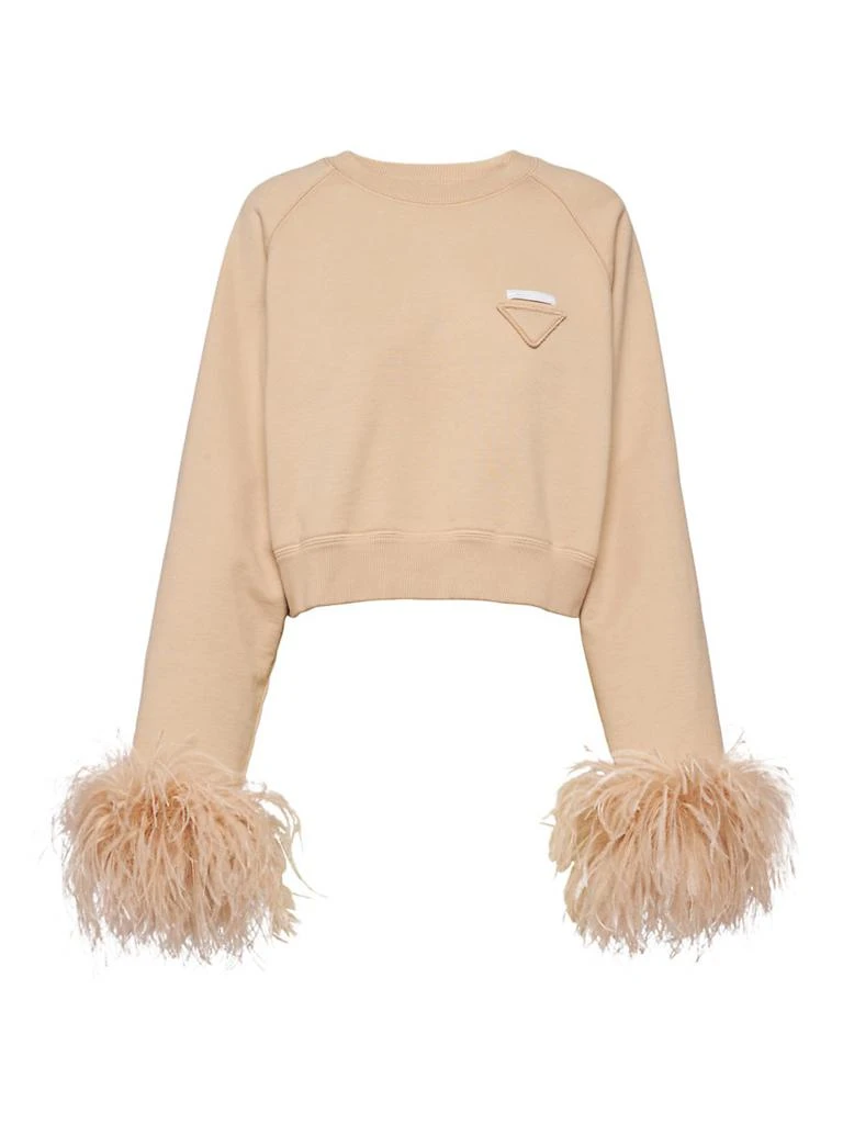 Prada Crew-Neck Sweatshirt With Feather Trim Hoodies Free