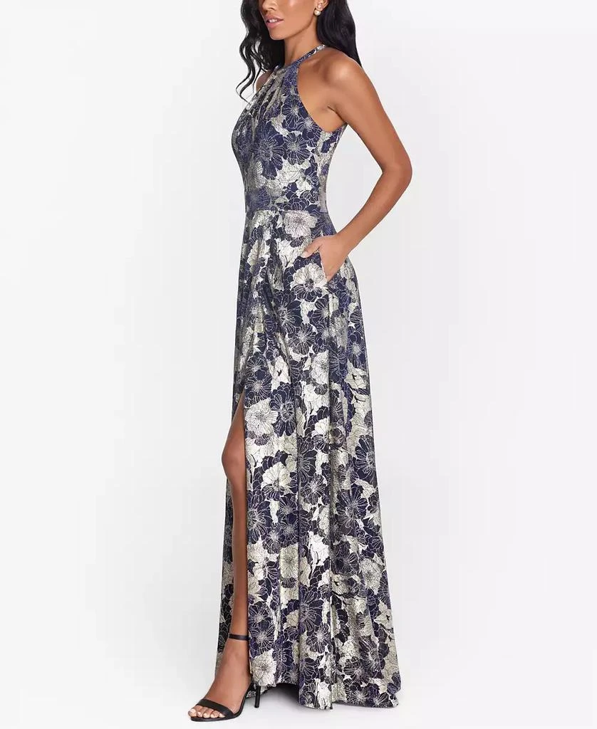 Betsy & Adam Petite Floral Halter-Neck Gown 3
