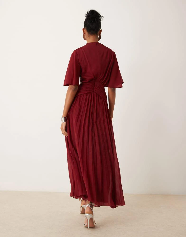 ASOS ASOS DESIGN cowl wrap front pleated midi dress with cut out in burgundy 4