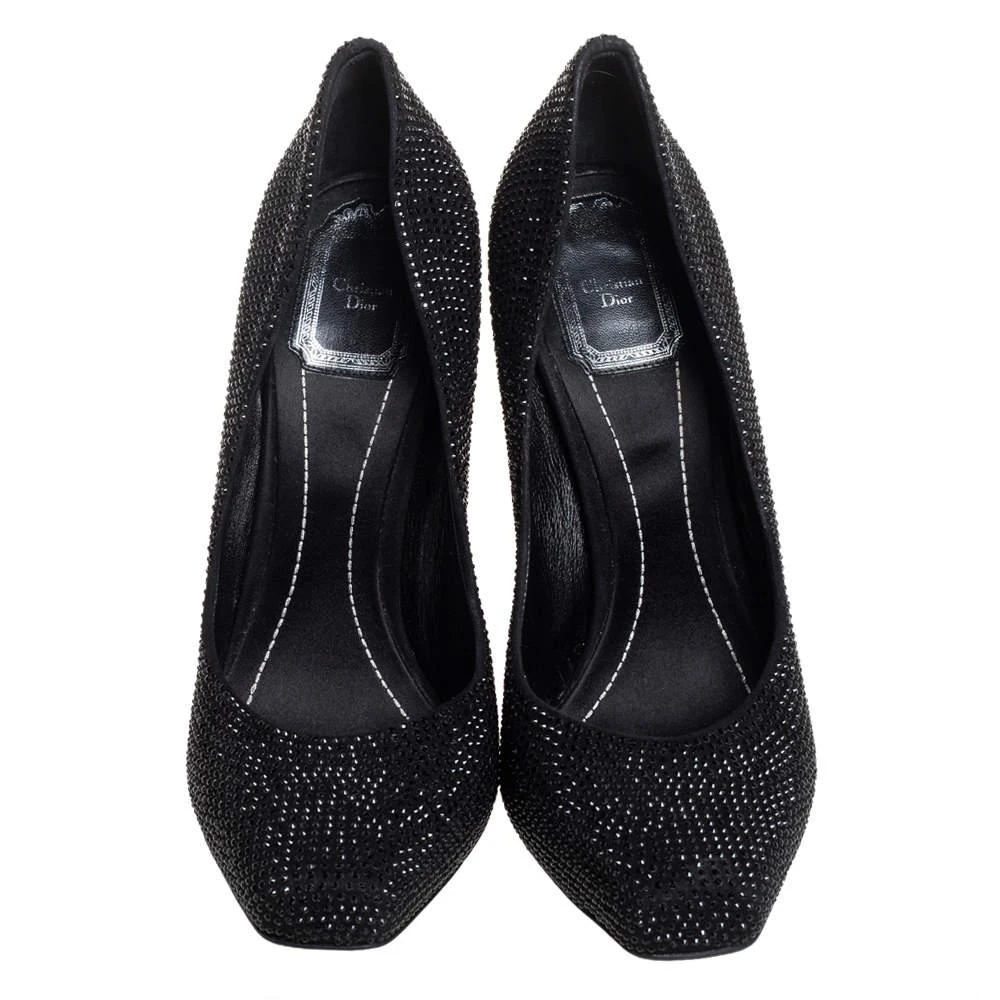 Dior Dior Black Crystal Embellished Suede Square Toe Pumps Size 40 3