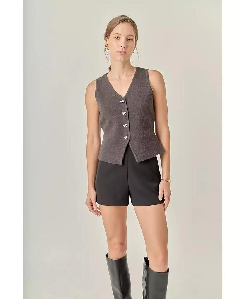 English Factory Women's Rhinestone Bow Button Knit Vest 2