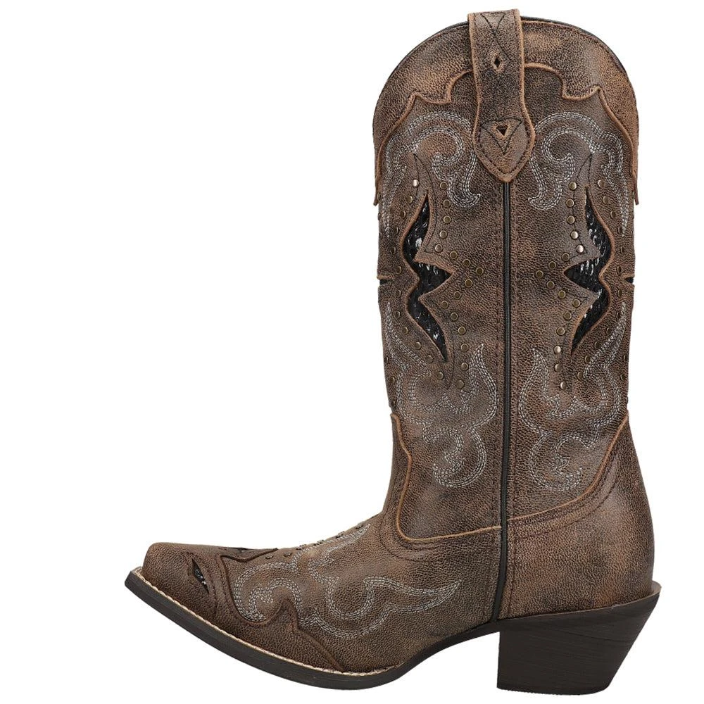 Laredo Lucretia Tooled-Inlay Embroidery Studded Snip Toe Cowboy Boots 3
