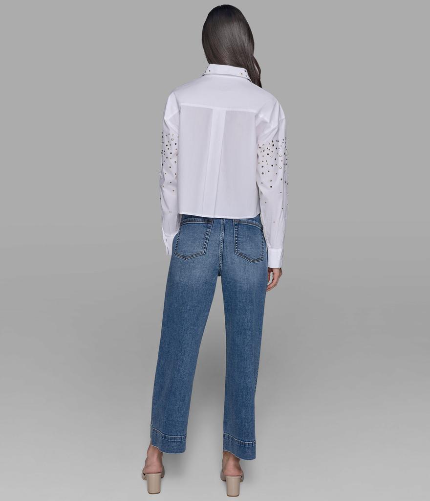 Karl Lagerfeld Paris LONG SLEEVE CROP STUDDED POPLIN SHIRT
