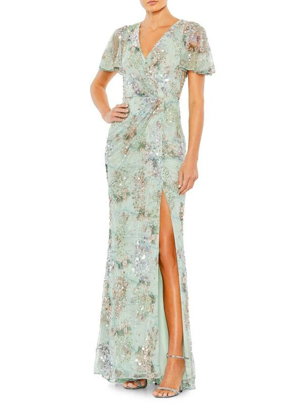 Mac Duggal Butterfly Sleeve Sequin Sheath Gown 1