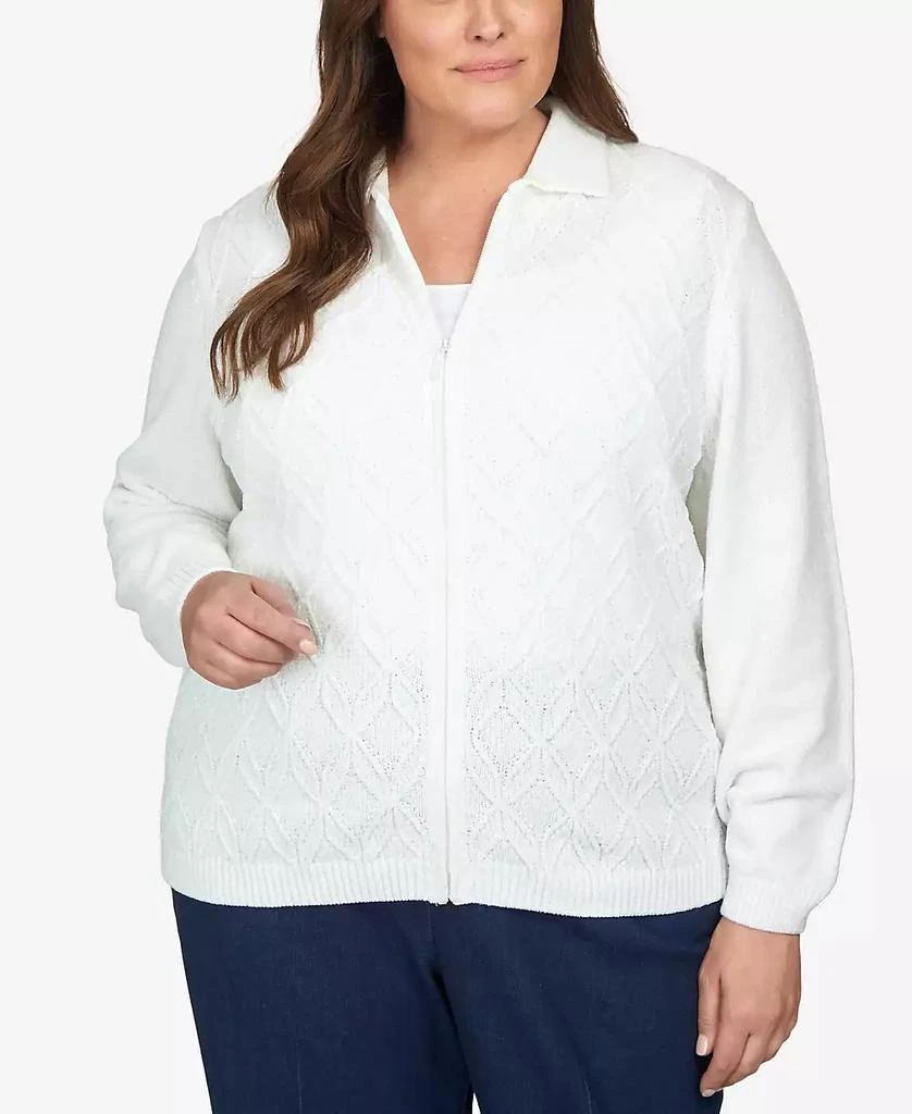 Alfred Dunner Plus Size Classic Zip Front Chenille Cardigan Sweater 1