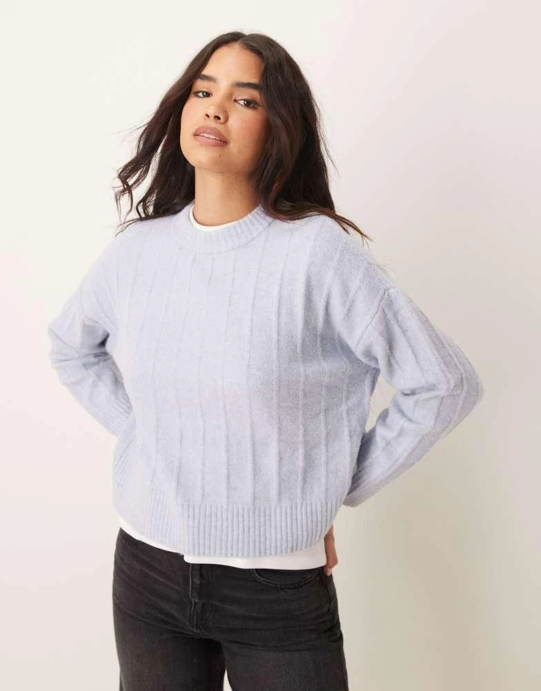 Mango Mango wide ribbed round neck jumper in pale blue 2