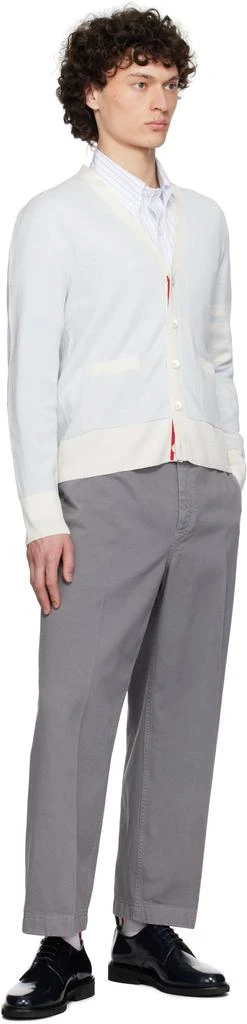 Thom Browne Blue Linen Cotton 4-Bar Relaxed Fit Cardigan 4