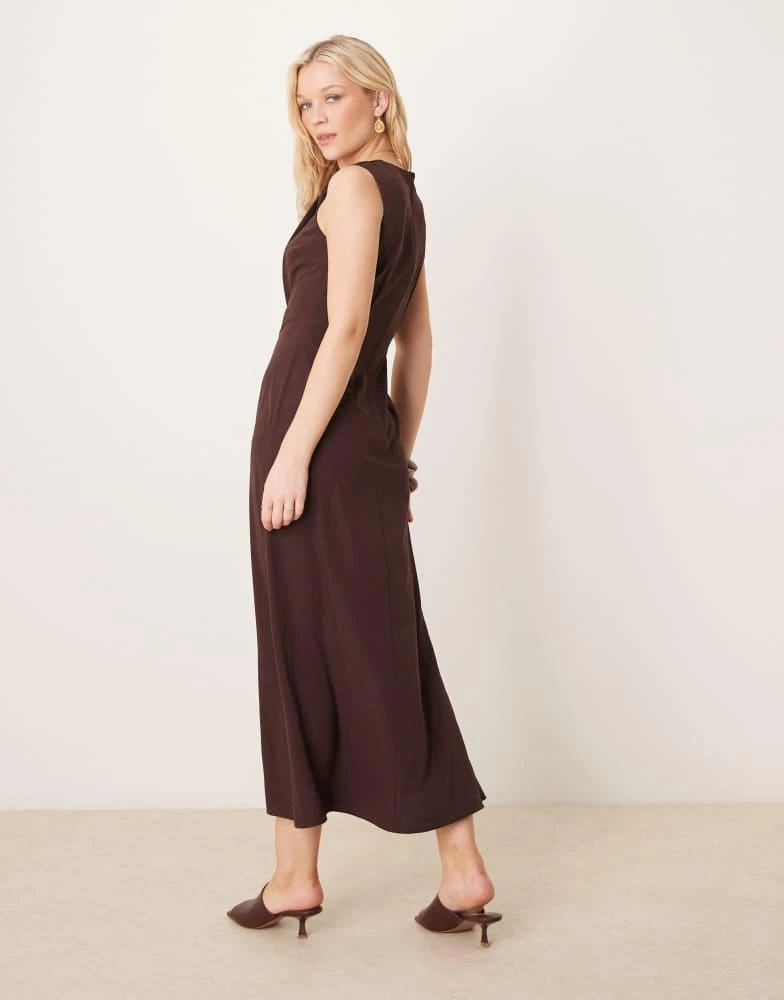ASOS ASOS DESIGN twist strap drape midi dress with gold trim in chocolate brown 4