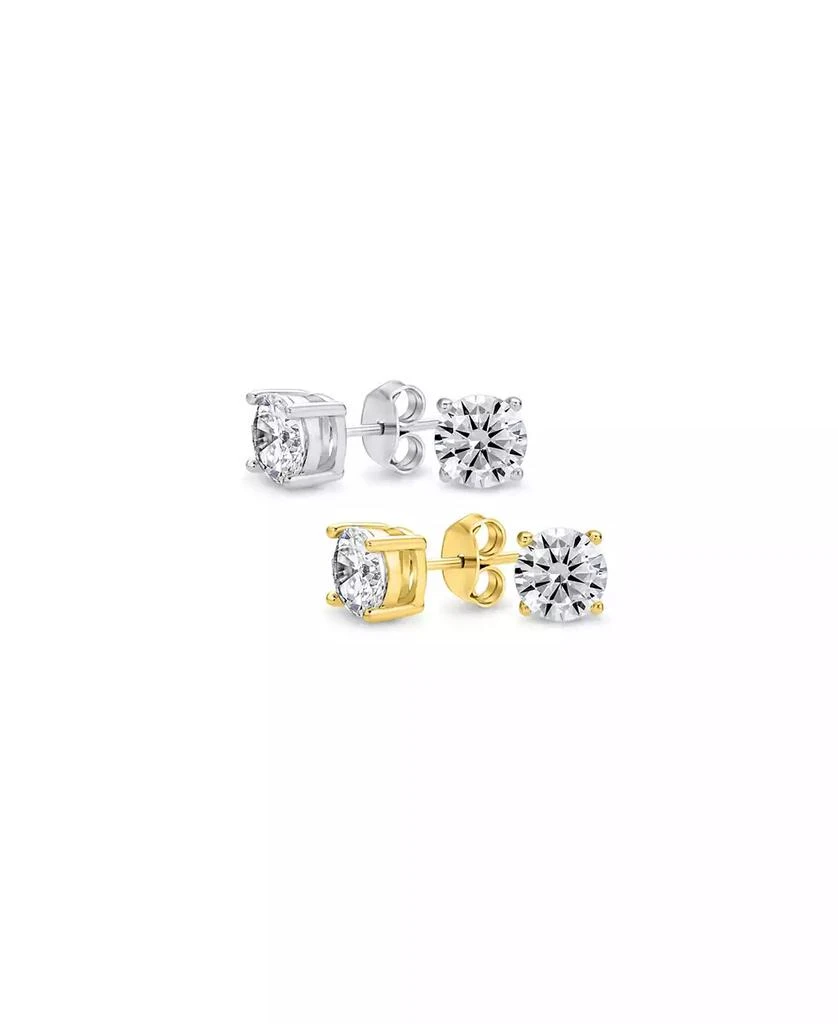 Bling Jewelry Set of 2 Round Solitaire CZ Cubic Zirconia Stud Earrings Gold Plated .925 Sterling Silver 5-10MM