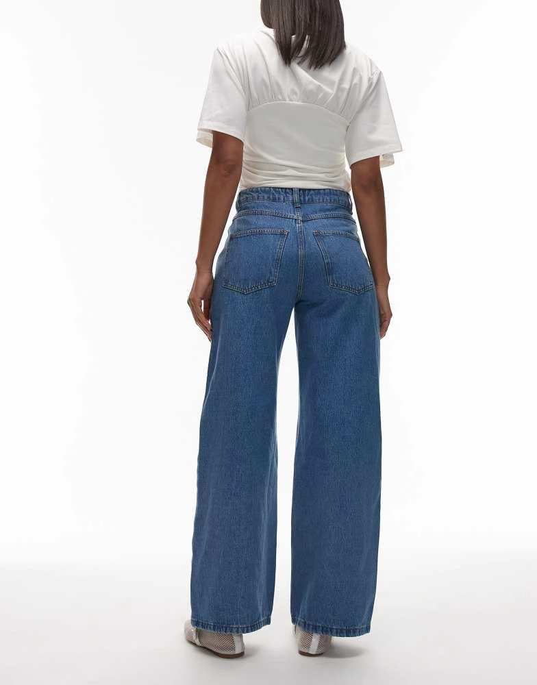 ASOS ASOS DESIGN wide leg jean with pearl detail in mid blue 2