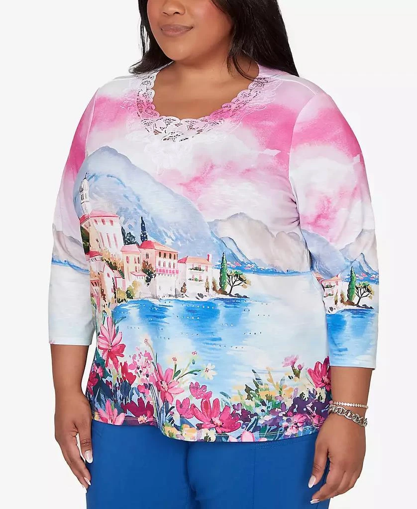 Alfred Dunner Plus Size The Royal Treatment Embellished Lake Como Scenic Top 2