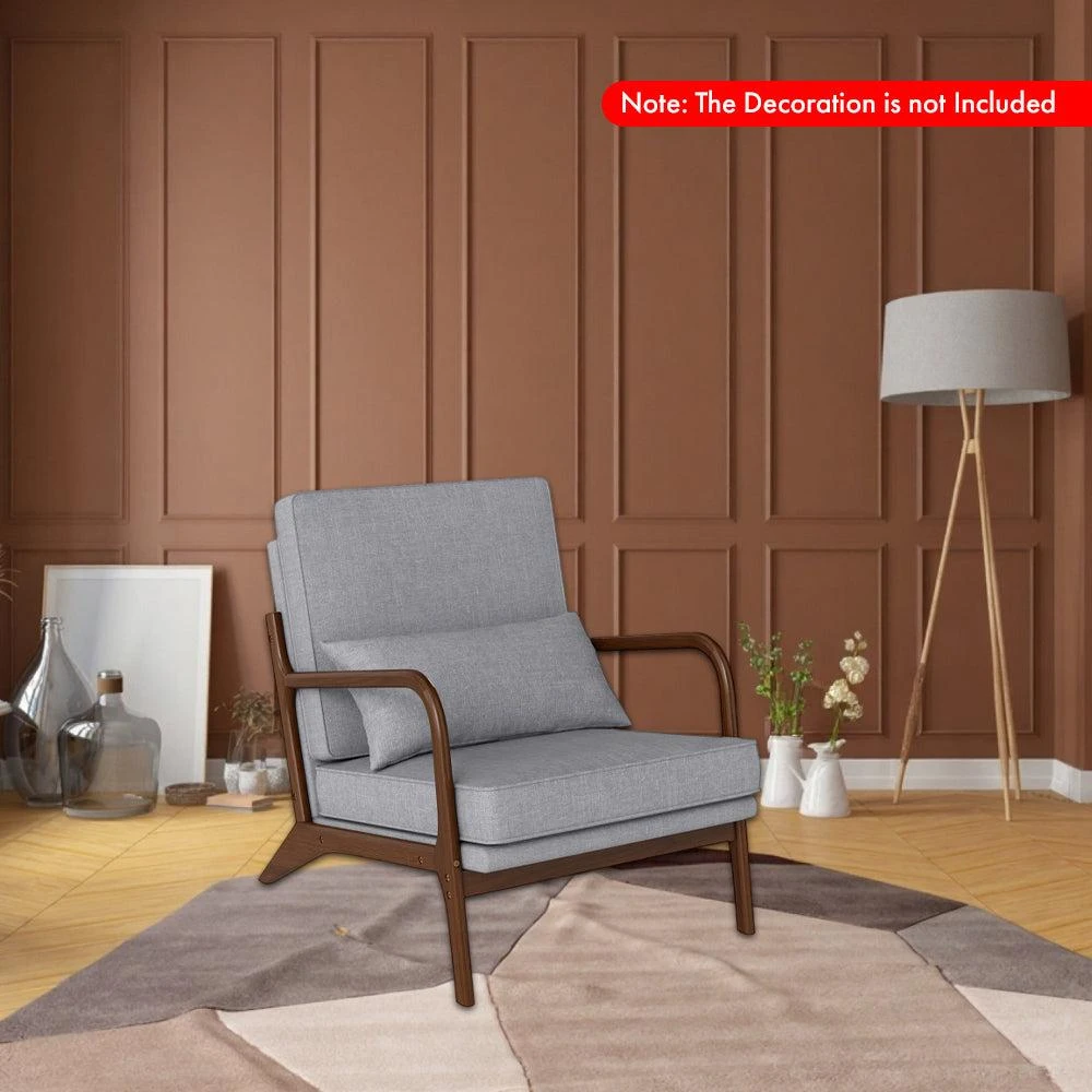 Hivvago Contemporary Upholstered Armchair with Wooden Armrests and Back Cushion 2