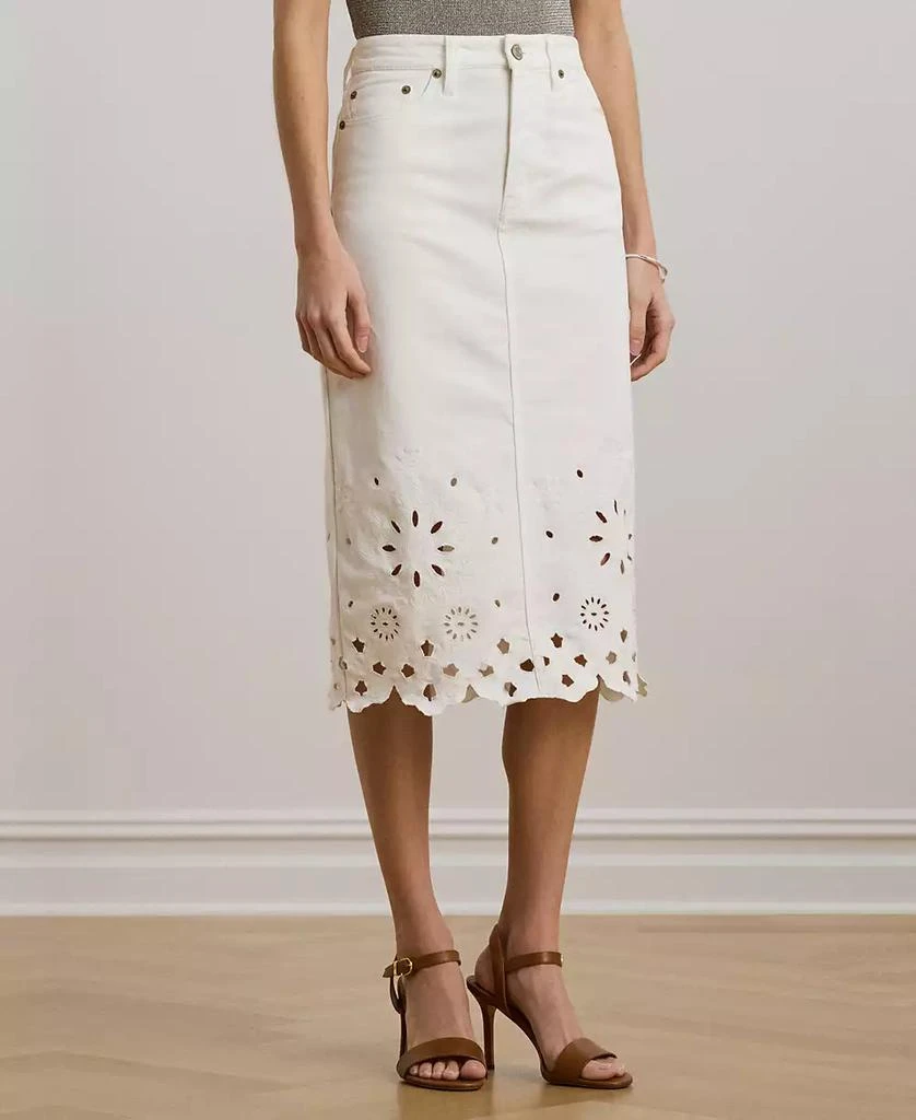 Ralph Lauren Women's Eyelet Denim Midi Skirt 2