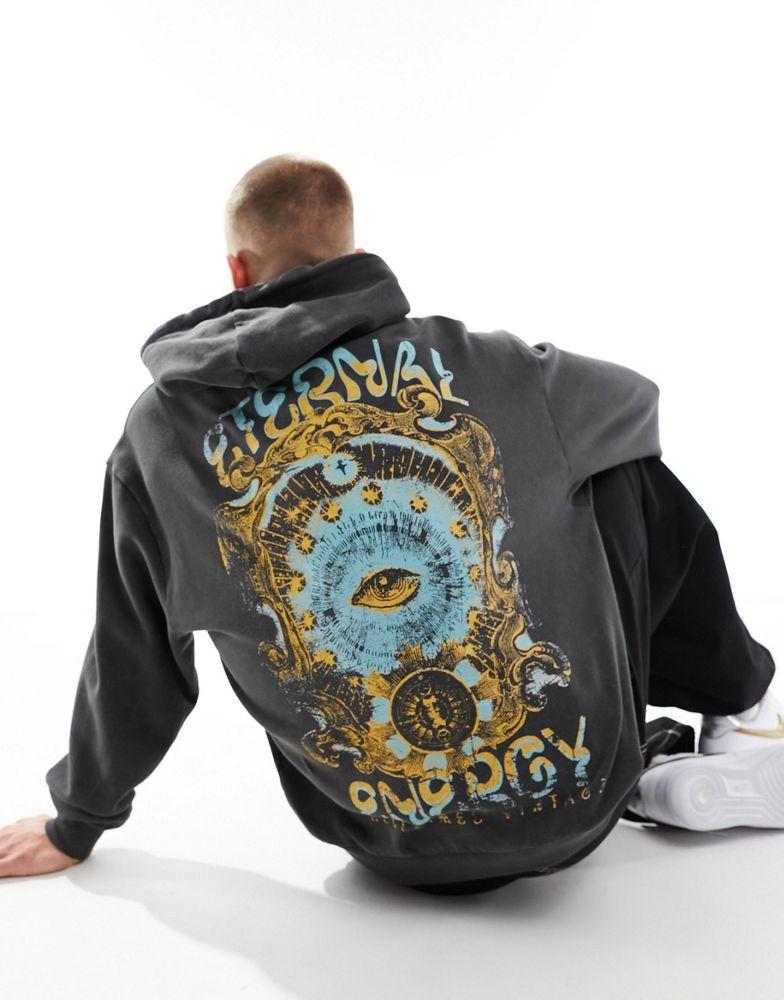 Reclaimed Vintage Reclaimed Vintage celestial eye hoodie in washed charcoal