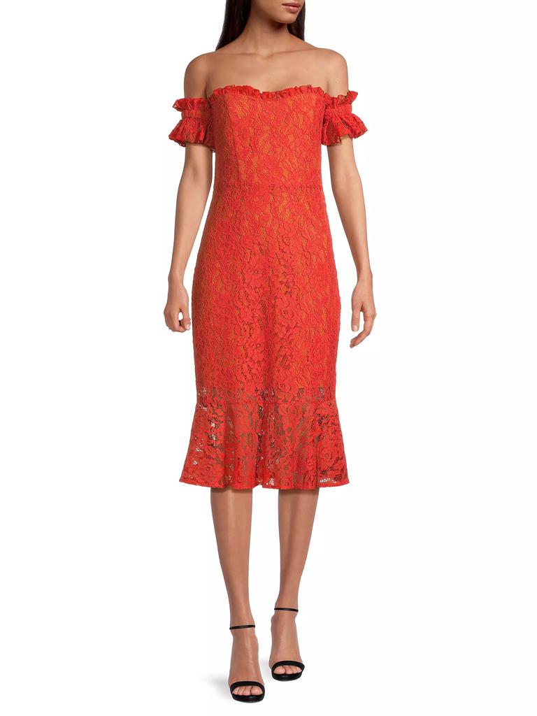 Laundry by Shelli Segal Off-The-Shoulder Lace Midi-Dress