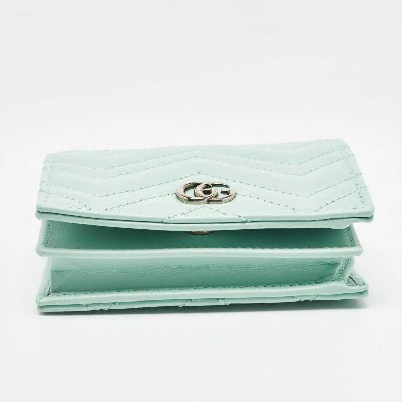 Gucci Gucci Light Mint Green Matelassé Leather GG Marmont Compact Wallet on Chain 8