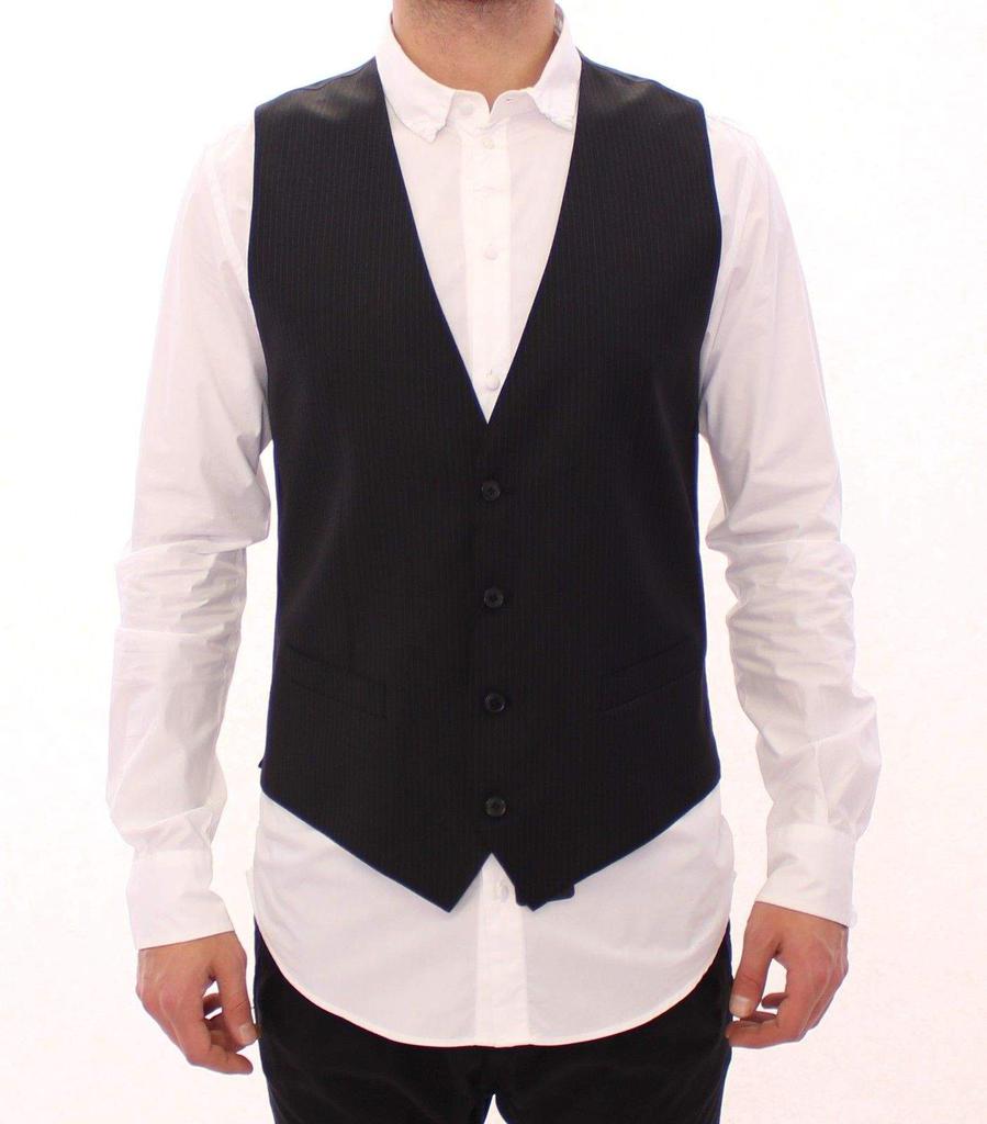 Dolce & Gabbana Dolce & Gabbana Black Striped Wool Single Breasted Vest