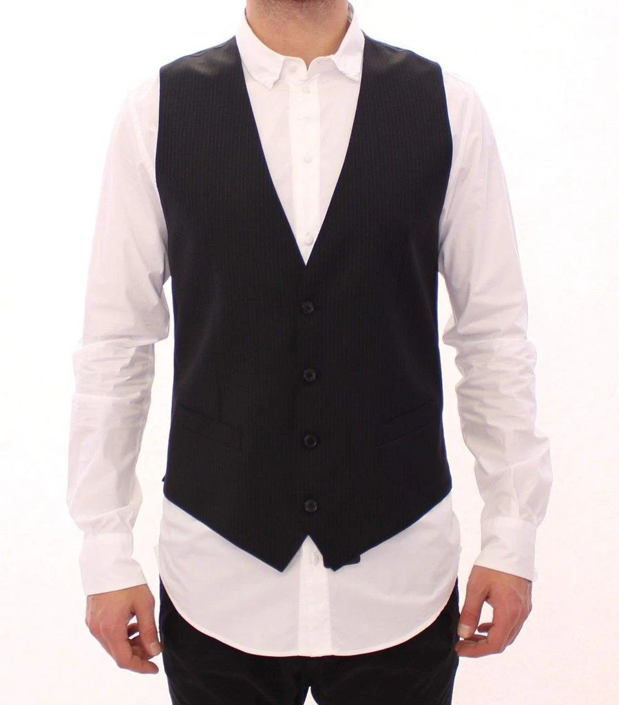 Dolce & Gabbana Dolce & Gabbana Black Striped Wool Single Breasted Vest 1