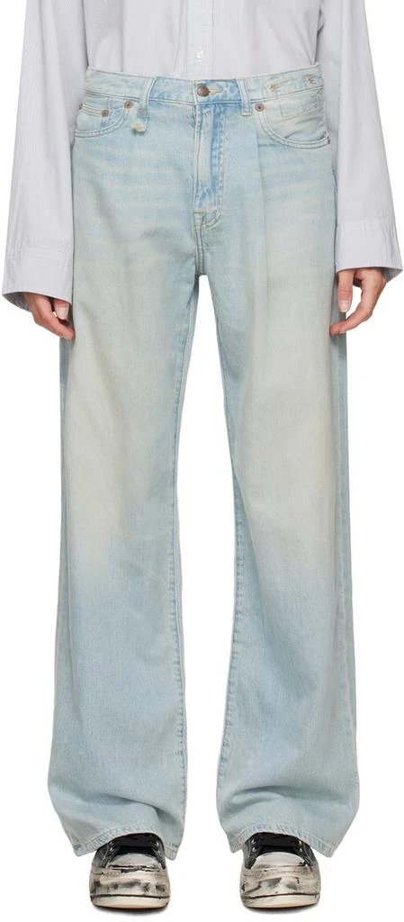 R13 Blue Damon Pleated Wide Leg Jeans 1