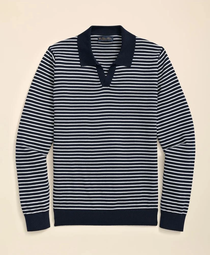 Brooks Brothers Pima Cotton Mariner Stripe Johnny Collar Sweater 1