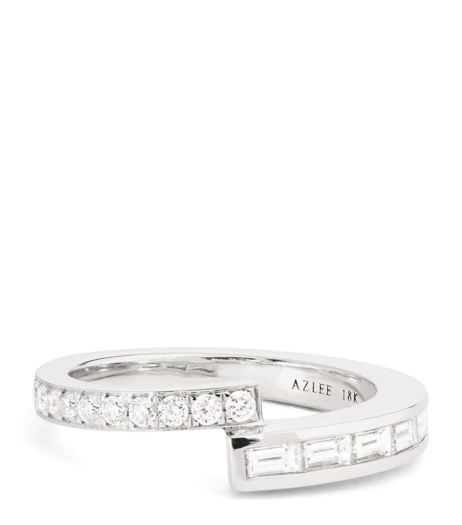Azlee White Gold and Diamond Pave Baguette Ring