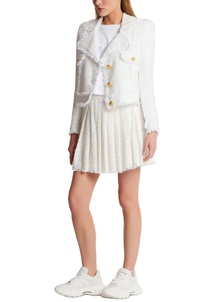 Balmain Fringed tweed skater skirt 5
