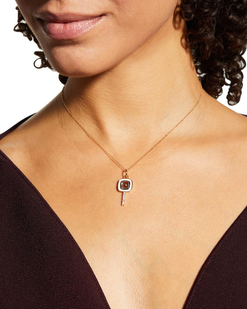 Monica Rich Kosann 18K Yellow Gold Mini Cushion Key Necklace with White Enamel, Blue Topaz, and Diamonds