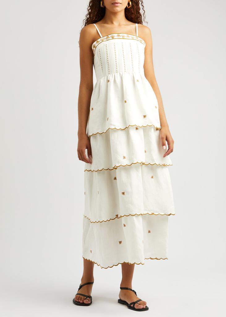 LUG VON SIGA Aurora embroidered linen-blend midi dress