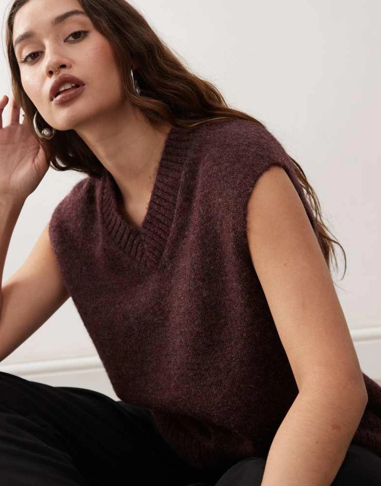 Weekday Weekday Kayla wool blend oversized v neck vest in wine red 2