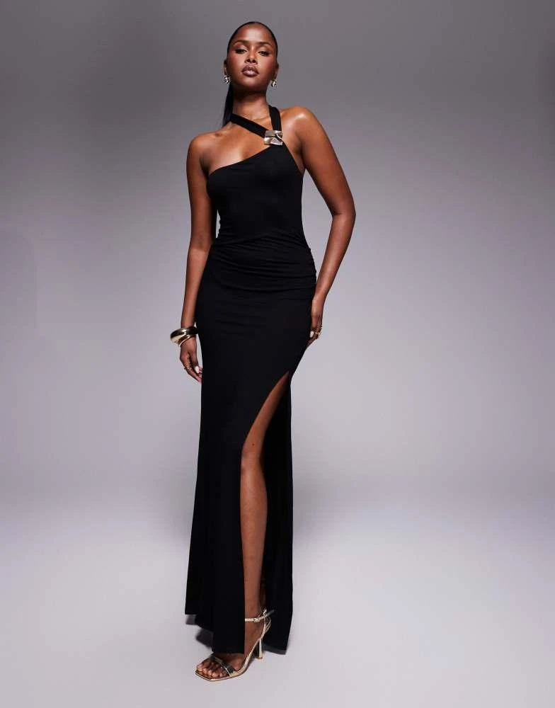 chinese dress ladies Modal Halter-Neck Thigh-Split Maxi Dress in Black - 14