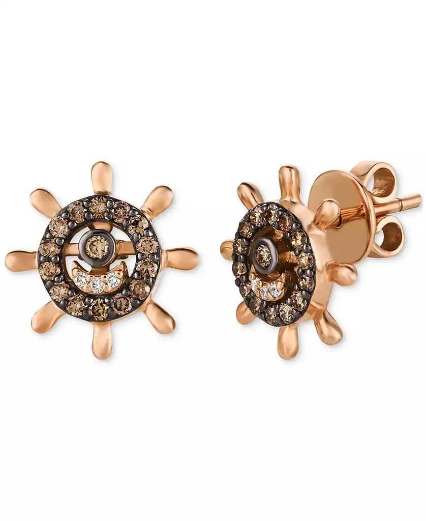 Le Vian Chocolatier® Chocolate Diamond & Vanilla Diamond Ship Wheel Stud Earrings (1/2 ct. t.w.) in 14k Rose Gold 1