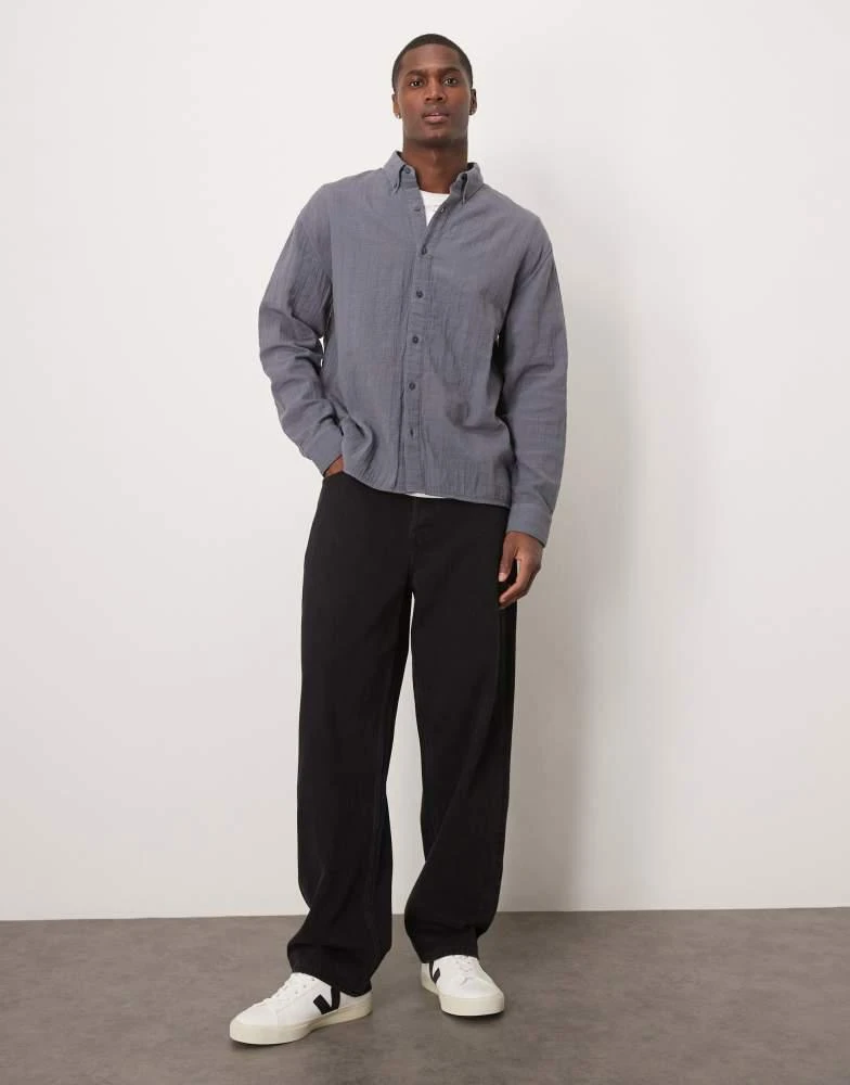 Abercrombie & Fitch Abercrombie & Fitch textured long sleeve relaxed shirt in navy 2